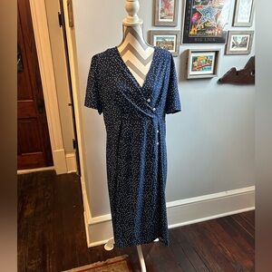 Navy polka dot wrap dress